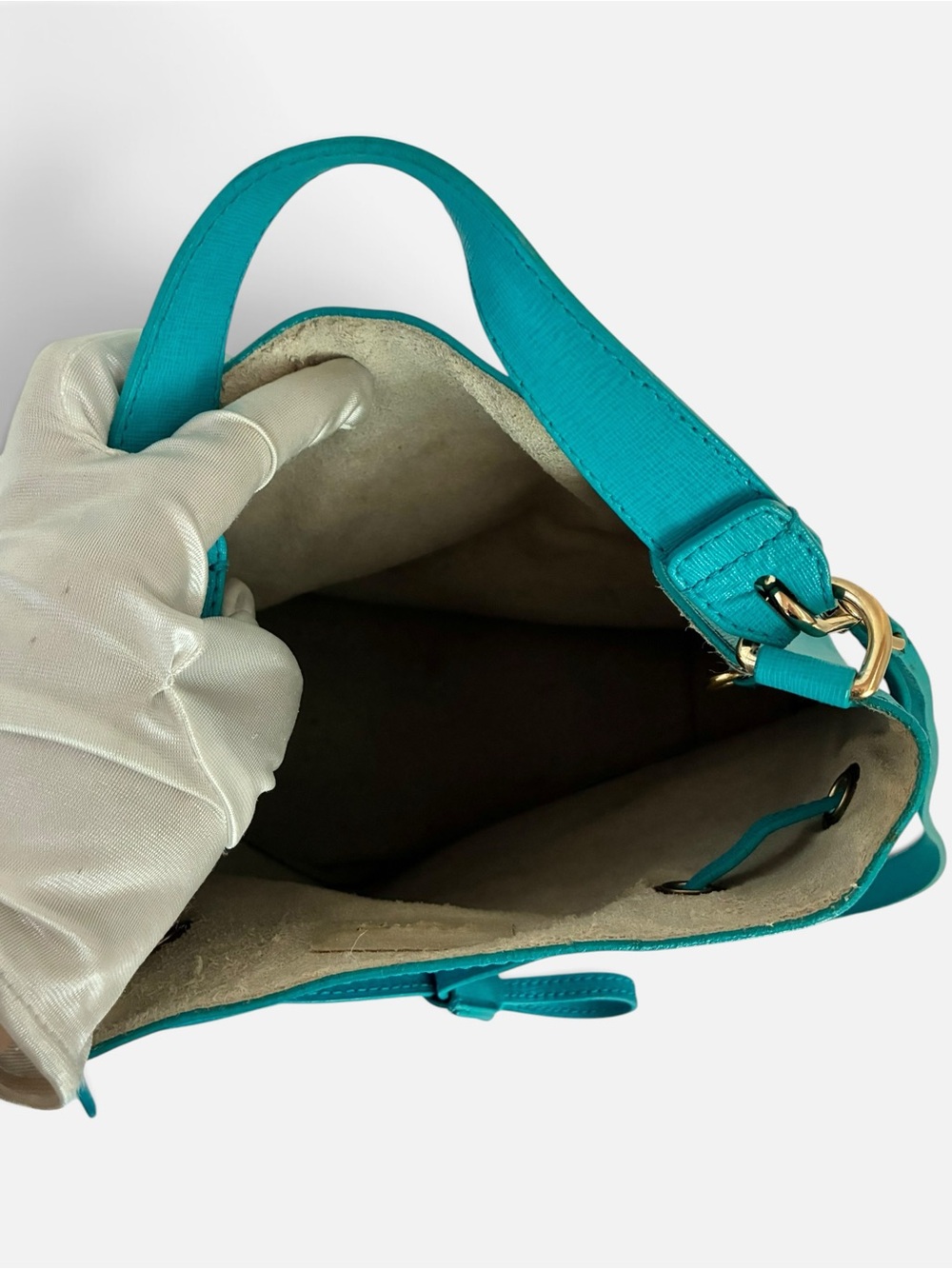 Furla Turquoise Leather Drawstring Shoulder Bag - Picture 8 of 8